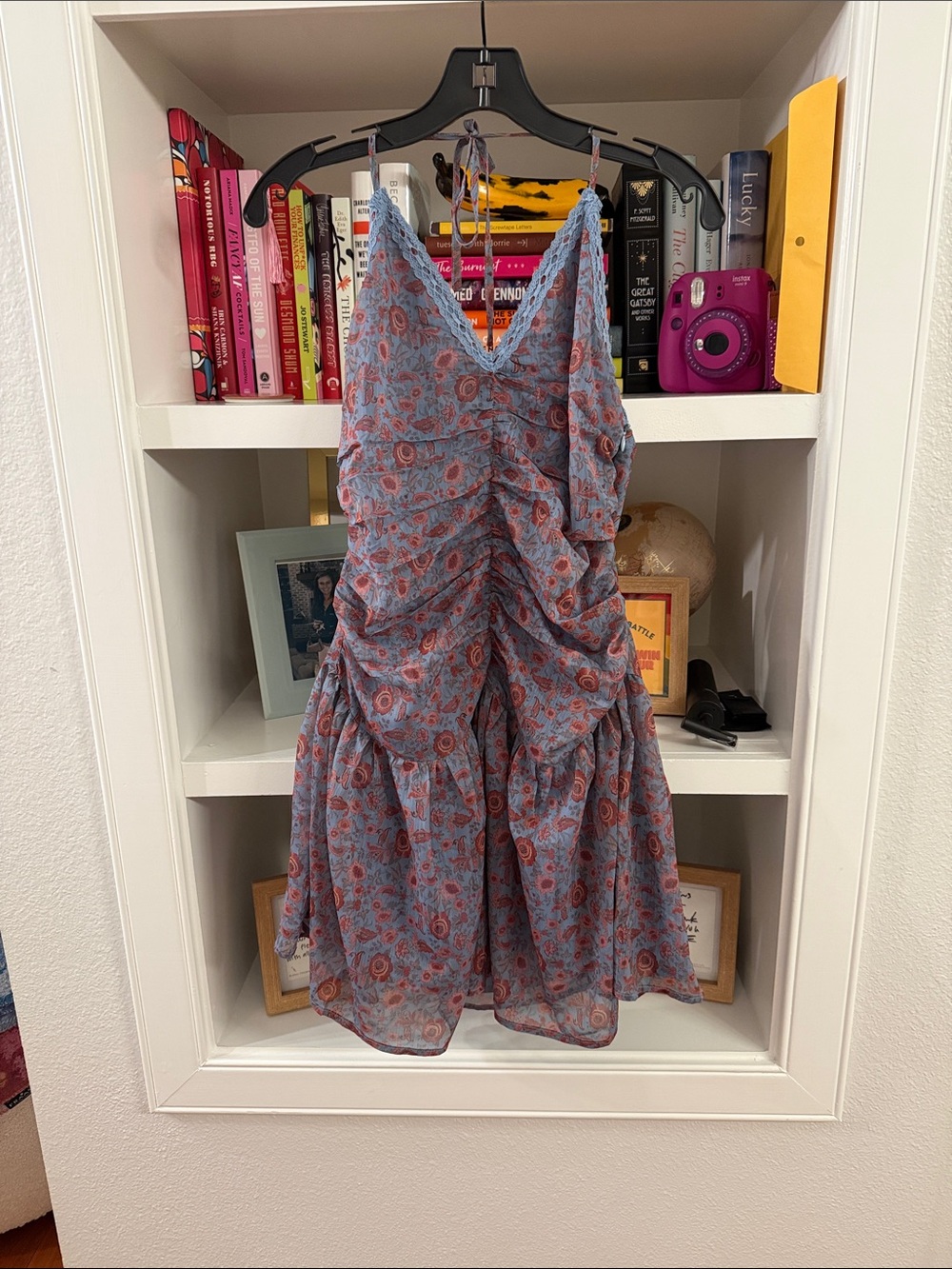 Motel Rocks Blue Floral Backless Tiered Mini Dress